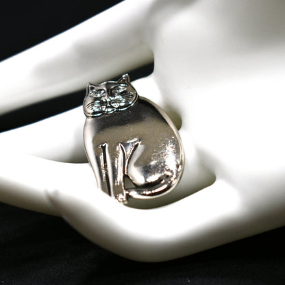 Vintage Laurel Burch Mystic Cat Brooch, Rhodium Plated