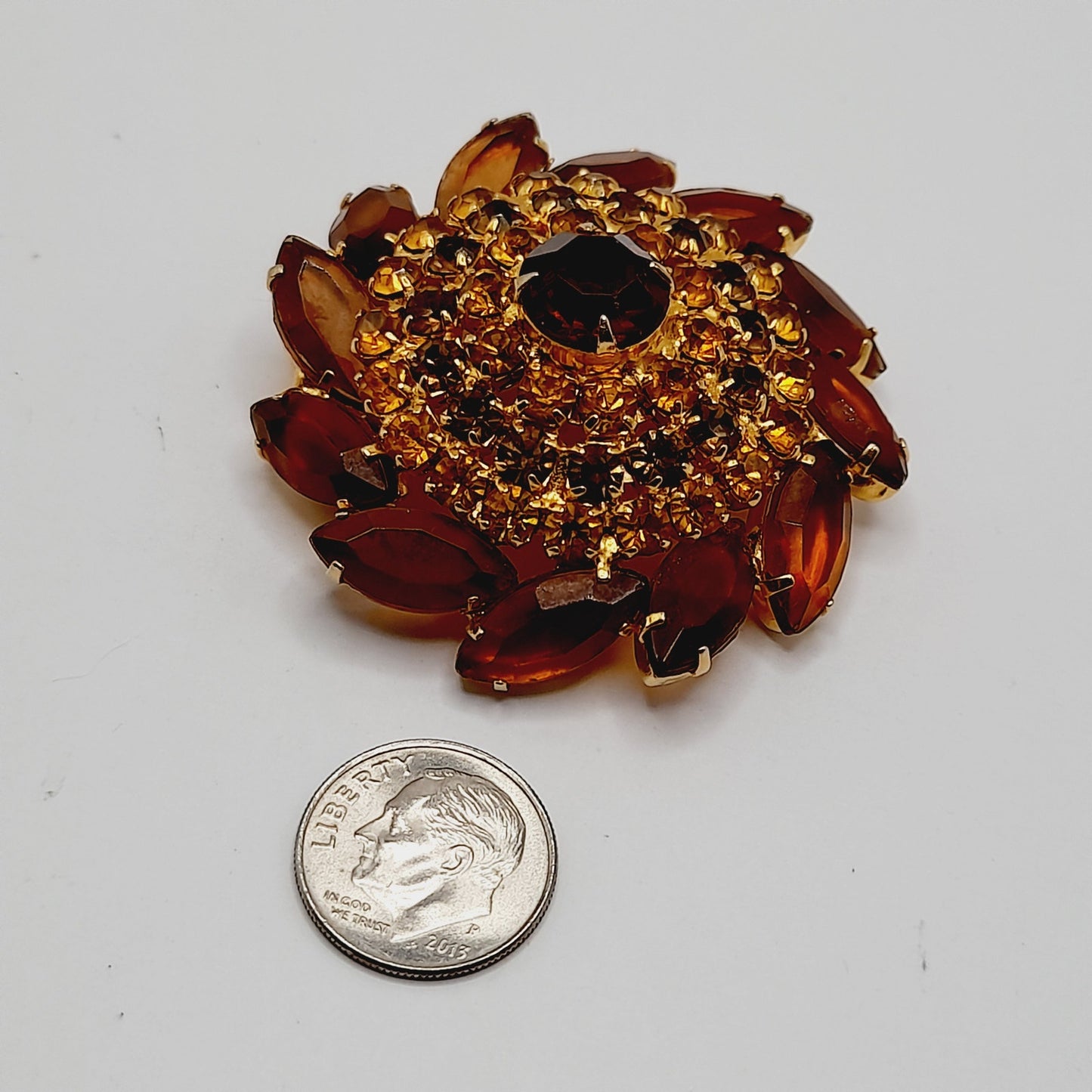 Vintage 1960s Domed Topaz Rhinestone Brooch - Juliana Style - 2 Inches