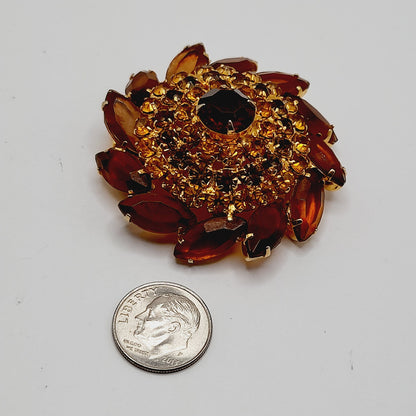 Vintage 1960s Domed Topaz Rhinestone Brooch - Juliana Style - 2 Inches