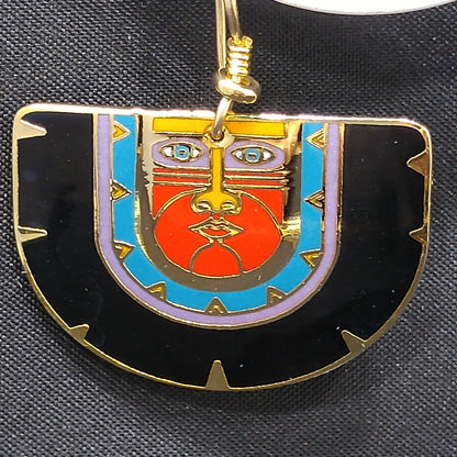 Vintage Laurel Burch "Kubera" Dangle Earrings, Gold Plated