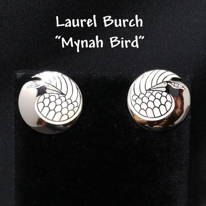 Laurel Burch "Mynah Bird" Post Earrings, Gold Plated, Silver Tone Cloisonne