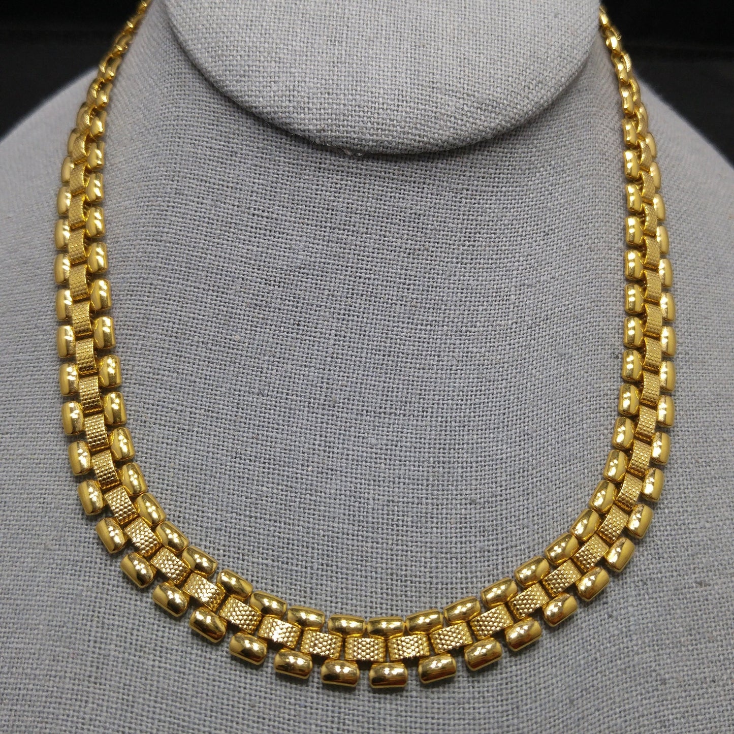 Vintage Monet Interlocking Chain Choker Necklace, Gold Plated, 1970s Vintage