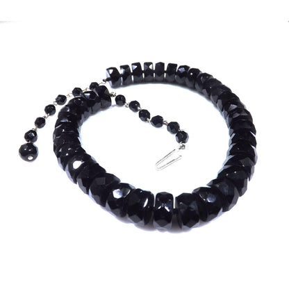 Mid-Century Black Crystal Choker Necklace, Unique Cut Crystals, 1950s Vintage Jewelry