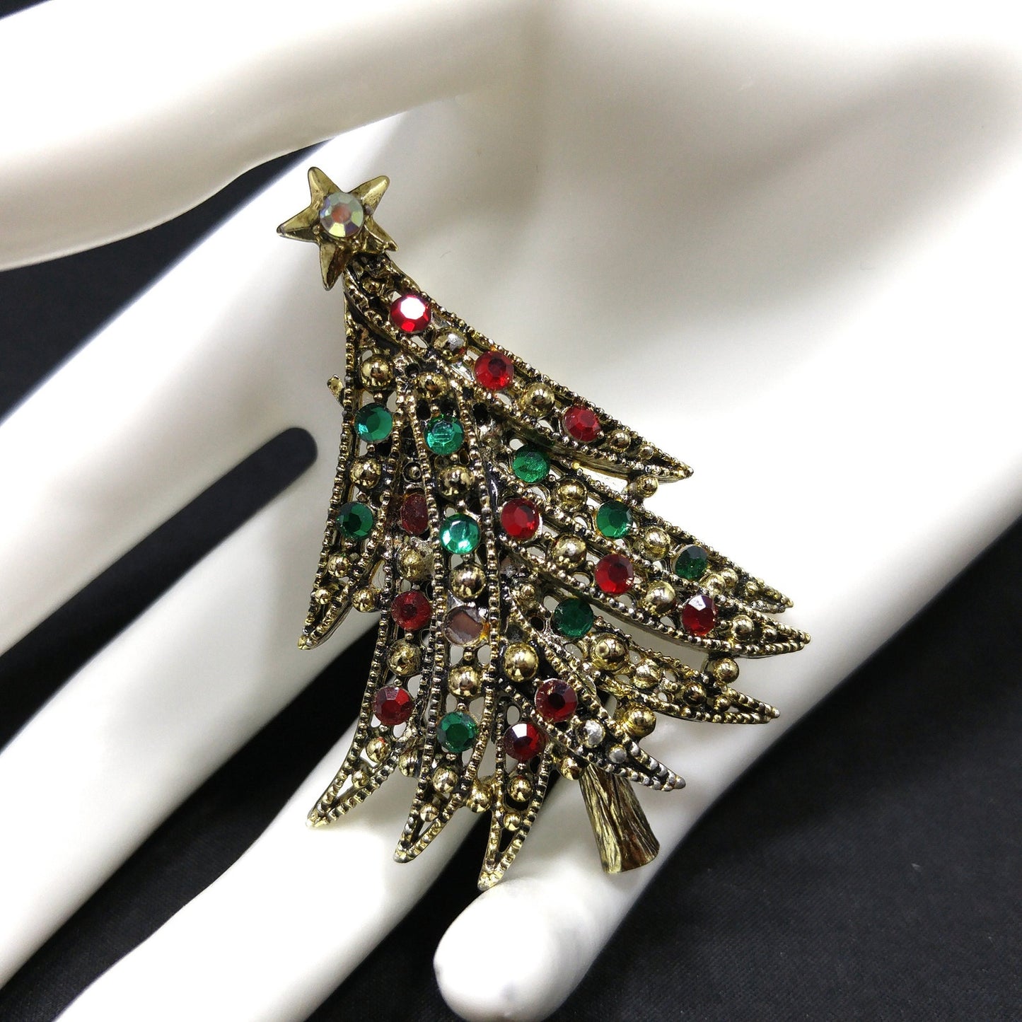 Hollycraft Christmas Tree Brooch, "Ribbon Tree", 1950s Vintage Jewelry