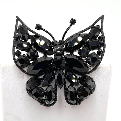 Vintage Butterfly Brooch, Japanned Black Enamel, Made in Austria, 1950s
