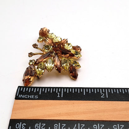 Vintage Austrian Butterfly Brooch - Topaz Crystal Rhinestones