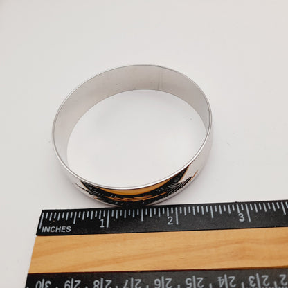 Vintage Crown Trifari Rhodium Plated Wide 7 3/4 Inch Length Bangle