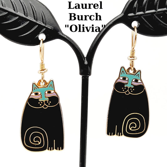 Vintage Laurel Burch Olivia Black Cat Earrings