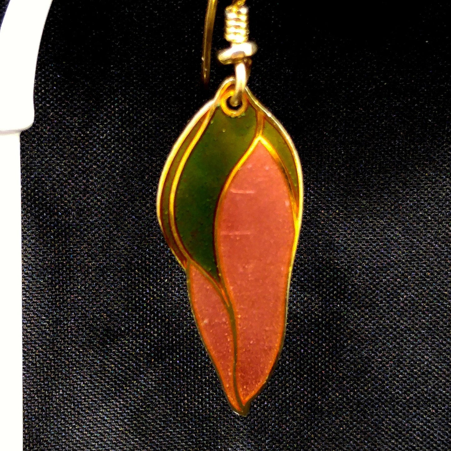 Laurel Burch "Barbee's Blossom" Earrings, Green & Dusty Pink, Gold Plated, 1980s