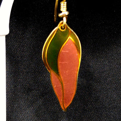 Laurel Burch "Barbee's Blossom" Earrings, Green & Dusty Pink, Gold Plated, 1980s