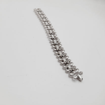 Vintage Crown Trifari Blue Rhinestone Bracelet – Rhodium Plated – 6.75 Inches