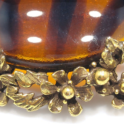 Jeanne Two Toned Glass Brooch, Light Dark Topaz Striped, 1960s Vintage Jewelry
