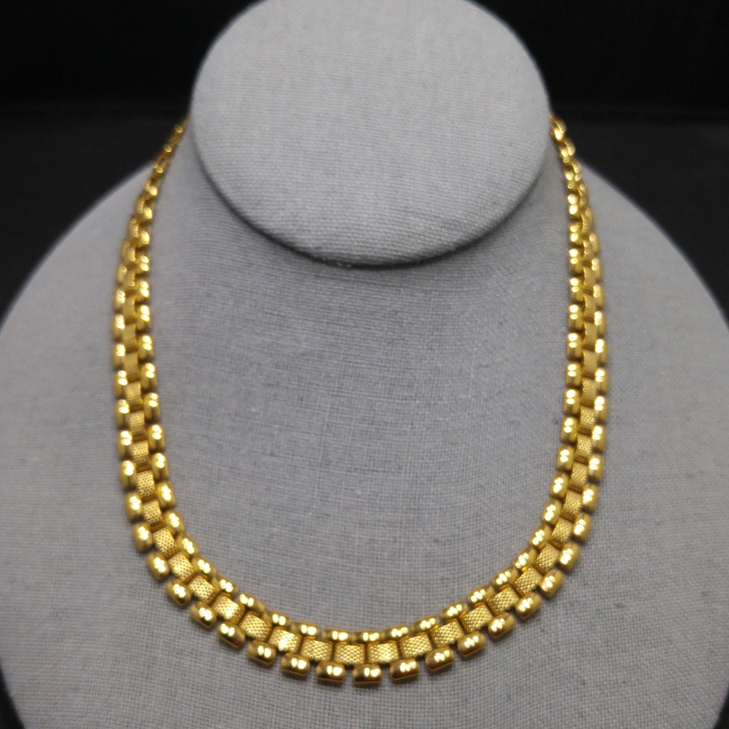 Vintage Monet Interlocking Chain Choker Necklace, Gold Plated, 1970s Vintage