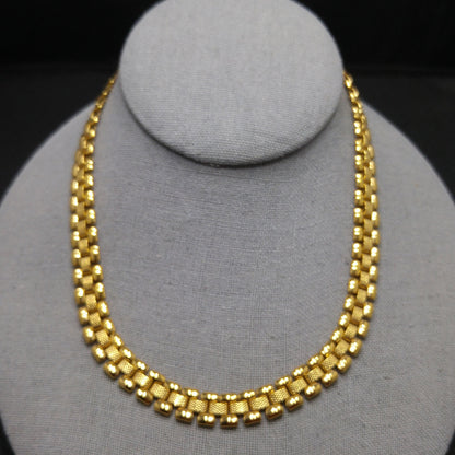 Vintage Monet Interlocking Chain Choker Necklace, Gold Plated, 1970s Vintage