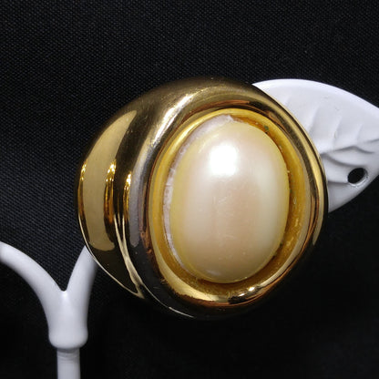 Vintage Givenchy Clip-On Earrings – Opalescent Faux Pearls, Gold Plated, 1980s