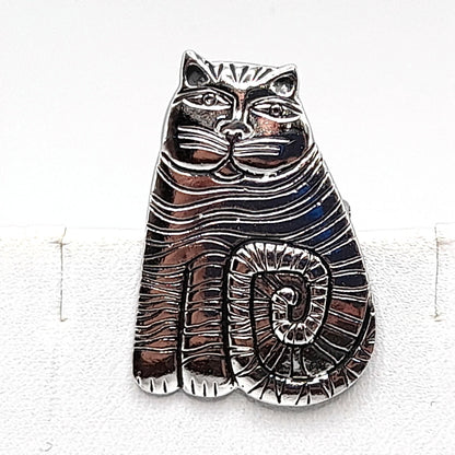 Laurel Burch Shambala Cat Brooch, Rhodium Plated, 1980s Vintage Jewelry
