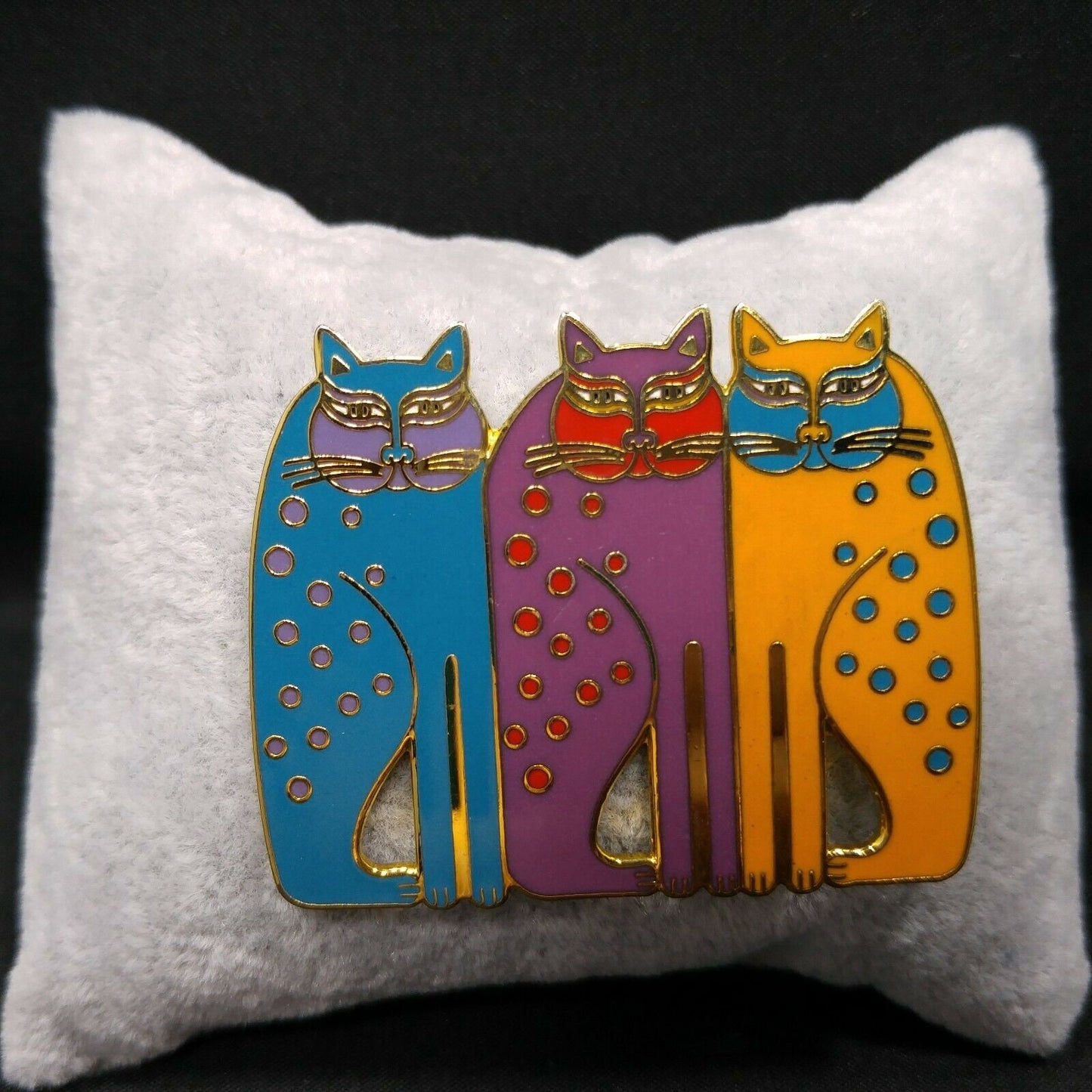 Laurel Burch "Siamese Cats" Brooch Pin, Gold Plated Cloisonne, Enamel, Cat Lover