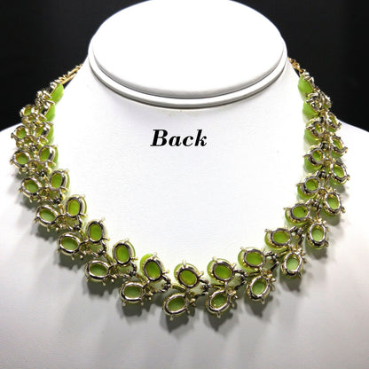 Vintage 1950s Lucite Lime Green Choker Necklace Gold Tone Mid Century