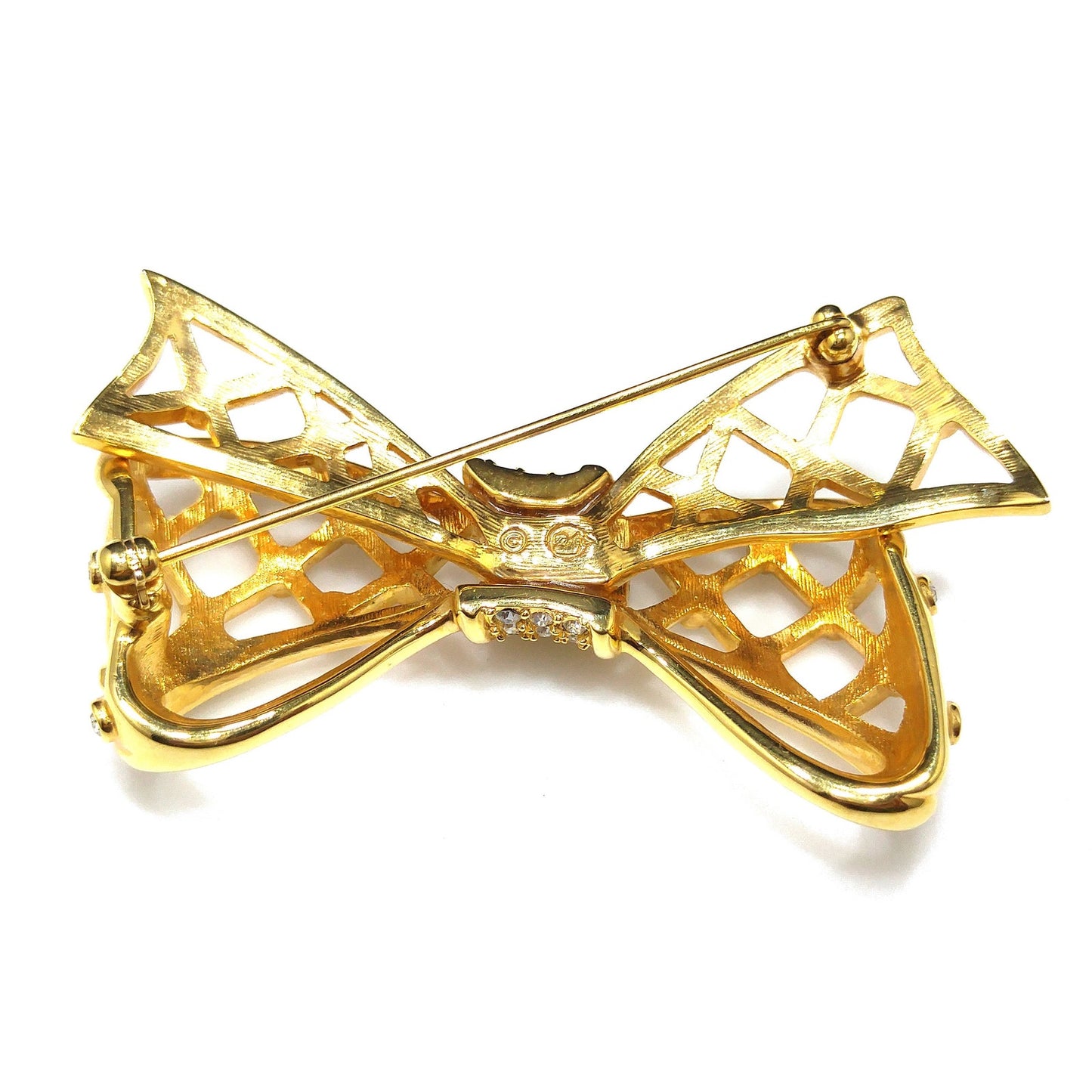 Swarovski Gold Bow Brooch, Clear Rhinestones, Vintage 1980s Jewelry