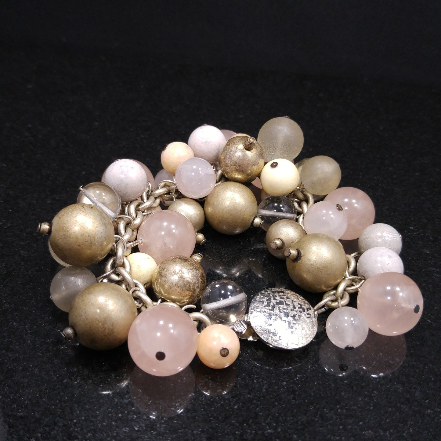 Susan Cummings Beaded Clip Earrings & Bracelet, Sterling Silver, Gemstone Beads