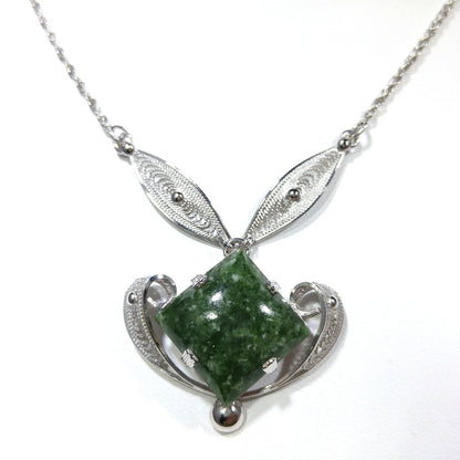 Sorrento Sterling Green Gemstone Necklace Screw Back Earrings Set,