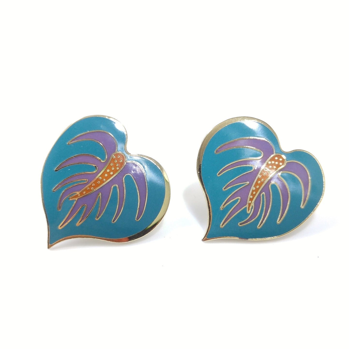 Vintage Laurel Burch Teal Anthurium Post Earrings, 1980s Vintage Jewelry