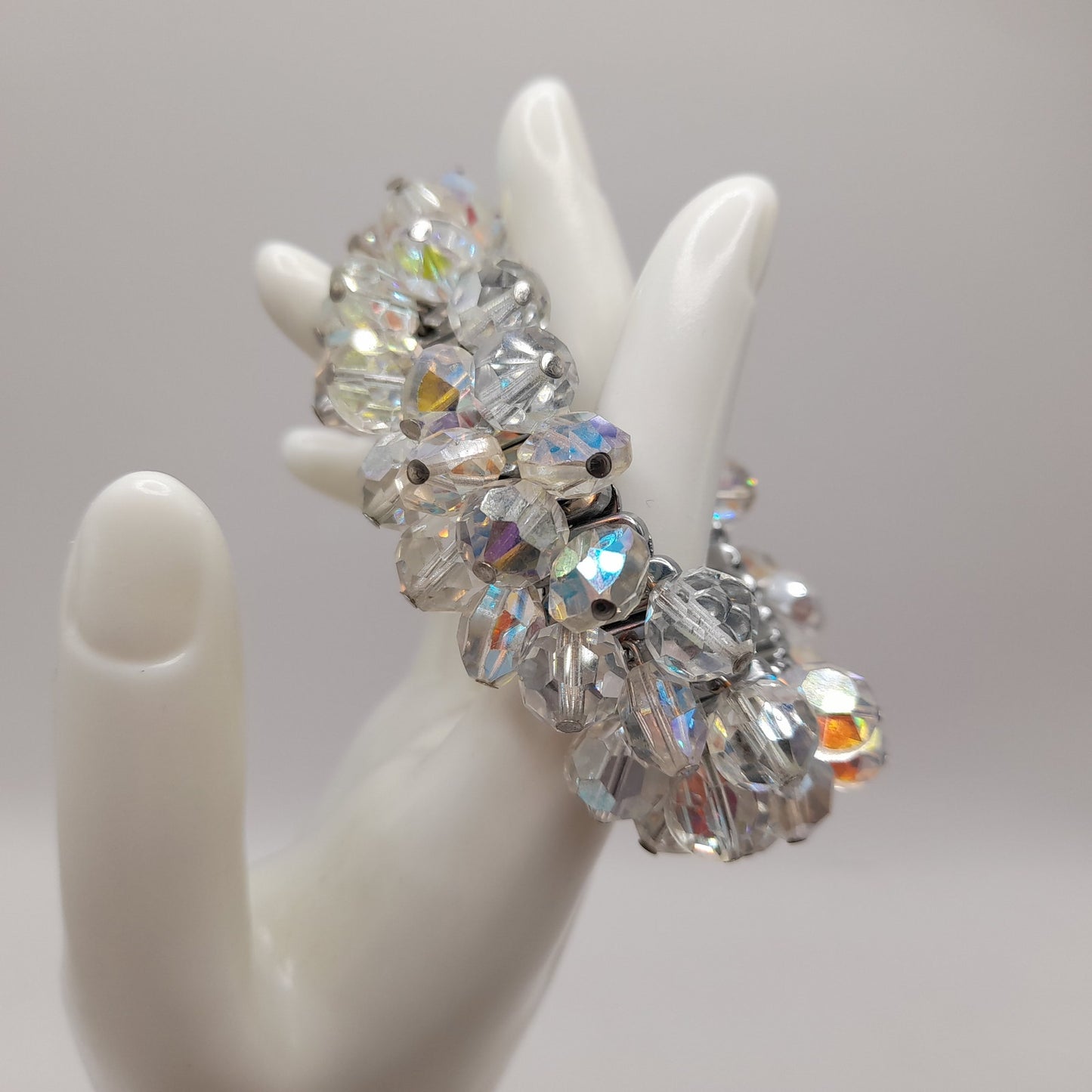 Vintage Aurora Borealis Crystal Cha-Cha Stretch Bracelet 10mm Beads