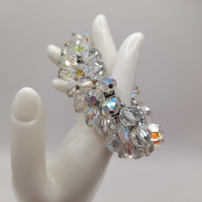 Vintage Aurora Borealis Crystal Cha-Cha Stretch Bracelet 10mm Beads