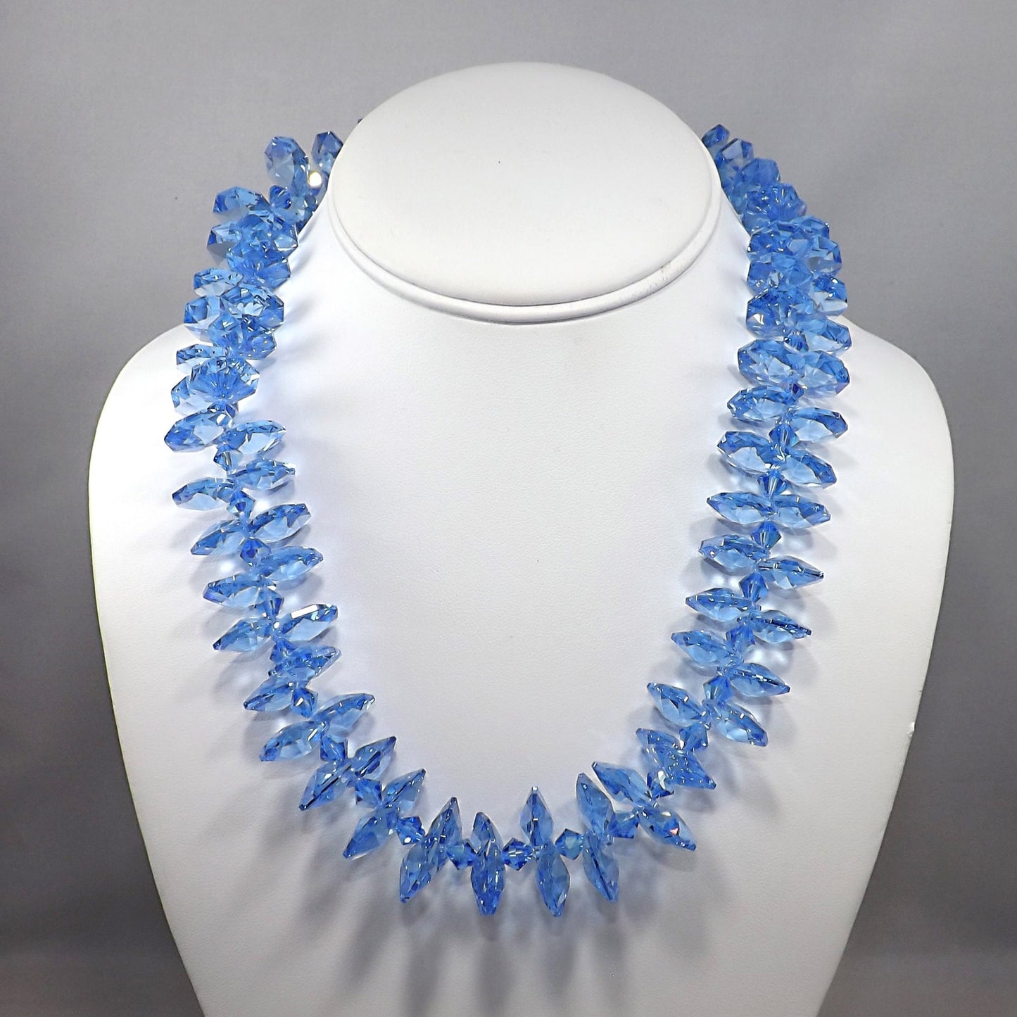Blue Austrian Crystal Necklace, Side Hole Beads, 925 Silver Clasp, 1990s Vintage