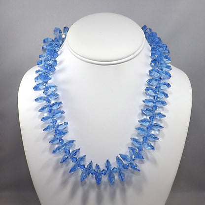 Blue Austrian Crystal Necklace, Side Hole Beads, 925 Silver Clasp, 1990s Vintage