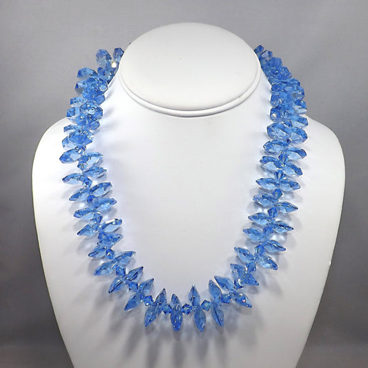 Blue Austrian Crystal Necklace, Side Hole Beads, 925 Silver Clasp, 1990s Vintage