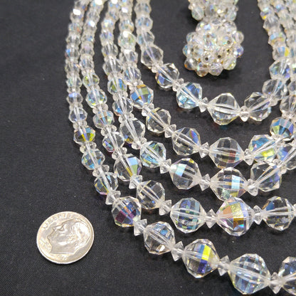 Laguna AB Crystal Beaded Necklace, Five Strands, Aurora Borealis Beads, 1950s