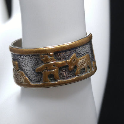 Floyd & Lloyd Becenti Navajo Ring, US Size 8 1/2, Gold Fill Sterling, 1990s Vintage Jewelry