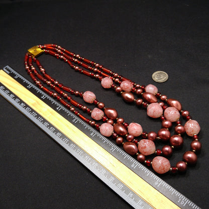 Vintage Art Glass Beaded Necklace, Three Strands, 1940s Vintage Jewelry