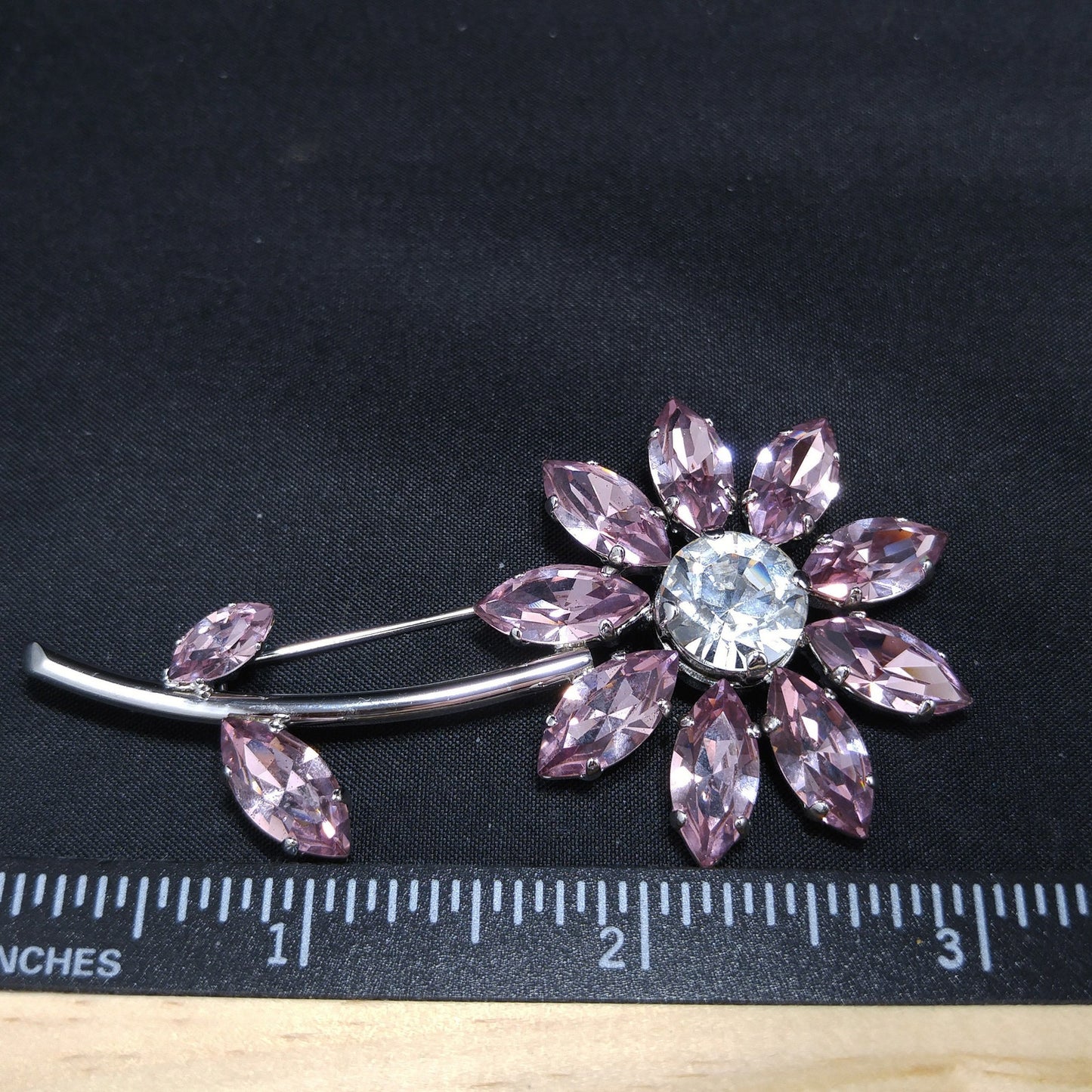 Swarovski Pink Crystal Flower Brooch, Clear Center, Swan Logo
