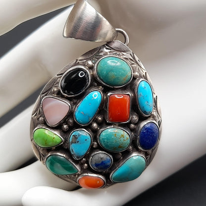 T. Benally Sterling Gemstone Pendant, Vintage Navajo Jewelry