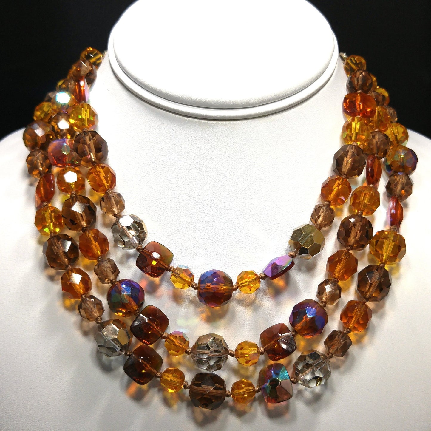 Topaz Crystal Necklace Bracelet Earrings Set, Aurora Borealis, 1960s Vintage Jewelry