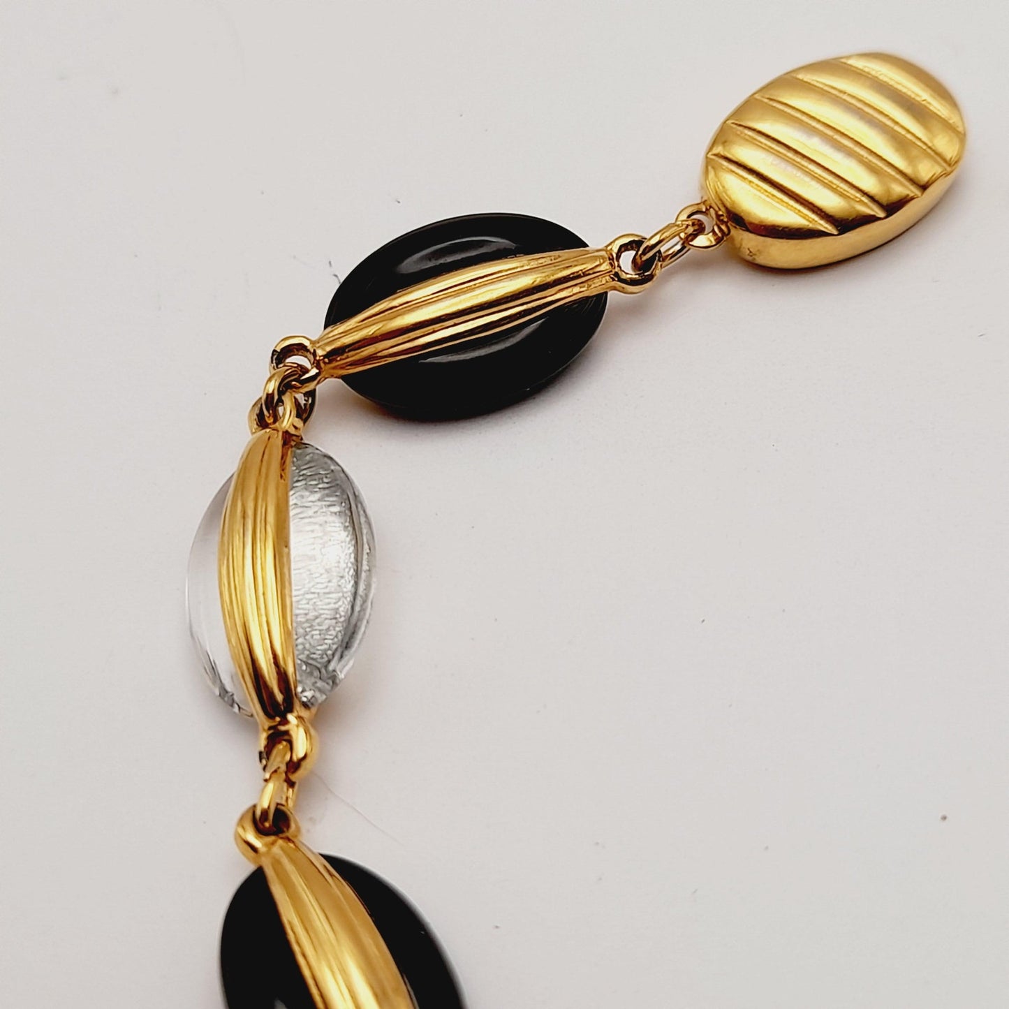 Swarovski Black & Clear Crystal Bracelet, Gold Plated, 1990s Vintage Jewelry