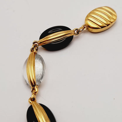 Swarovski Black & Clear Crystal Bracelet, Gold Plated, 1990s Vintage Jewelry