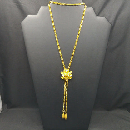 Vintage Florenza Lariat Floral Pendant, Gold Plated, Adjustable, 1960s Vintage Jewelry