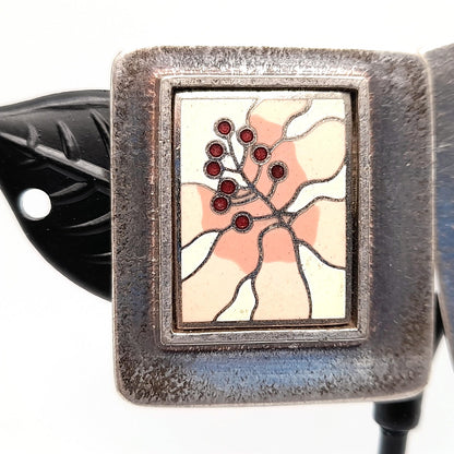 Laurel Burch Pink Flower Clip Earrings, Silver Plate, Cloisonne Enamel, 1980s Vintage Jewelry