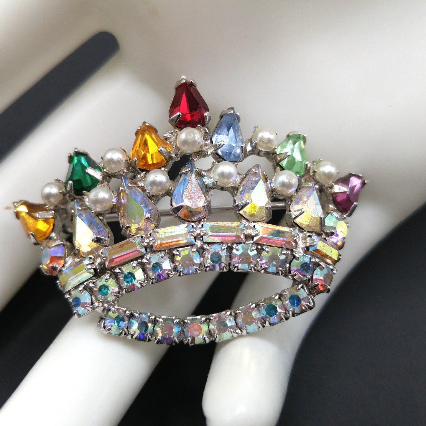 Unsigned B. David Rhinestone Crown Brooch, Mother's Crown, 1960s Vintage Jewelry