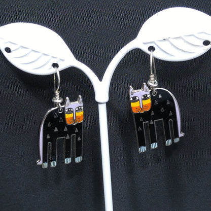Laurel Burch "Alexander's Animal" Cat Earrings, Gold Plated, 1980s Vintage
