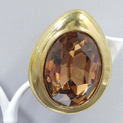 Ciner Large Topaz Rhinestone Earrings, Gold Plated, 1980s Vintage Jewelry