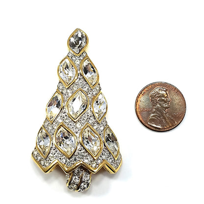 Swarovski Christmas Tree Brooch, 1996 Collectible, Skewed Navette Rhinestones, Vintage Jewelry