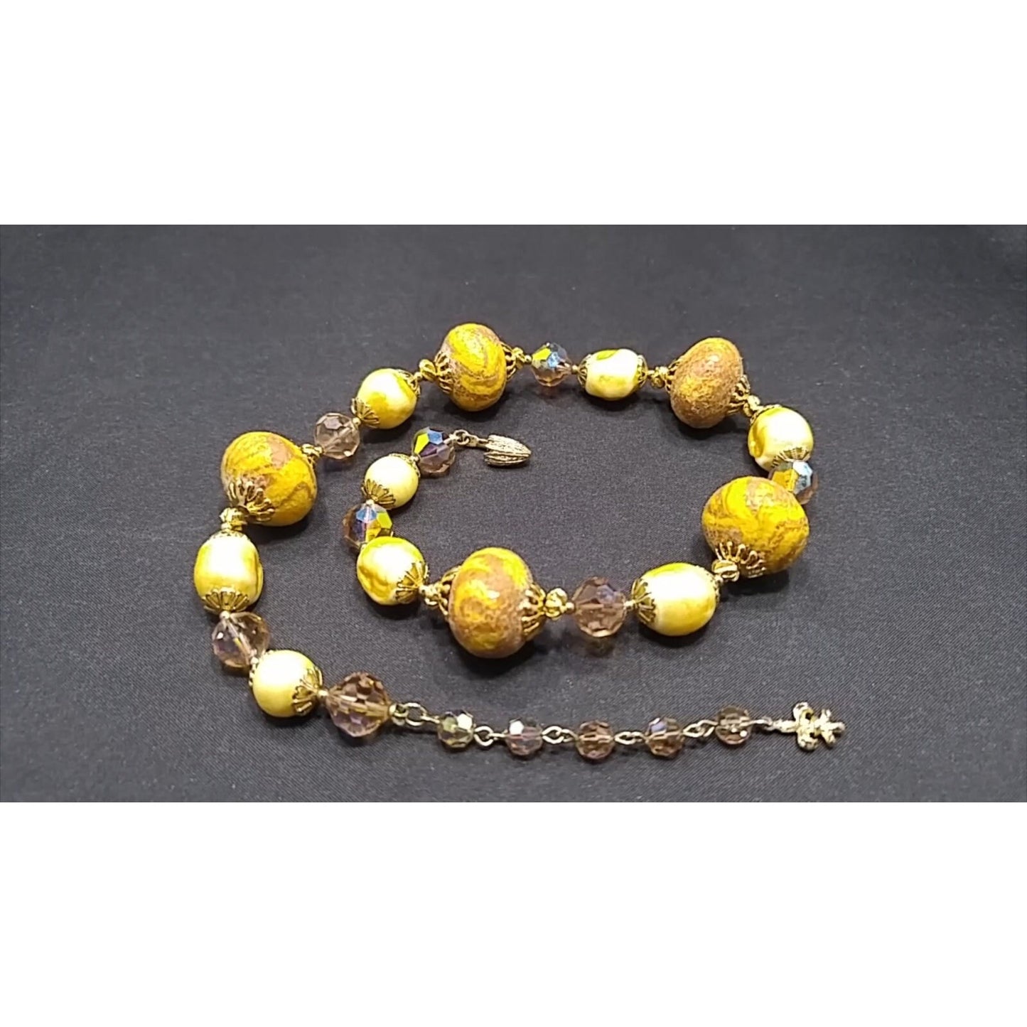 Vintage Vendome Art Bead Necklace Faux Baroque Pearls & AB Crystals 1960s