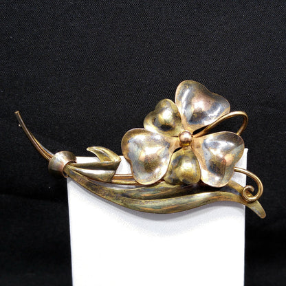 Carl-Art Large Flower Brooch, 12K Gold Filled over Silver, 1930s Vintage Jewelry