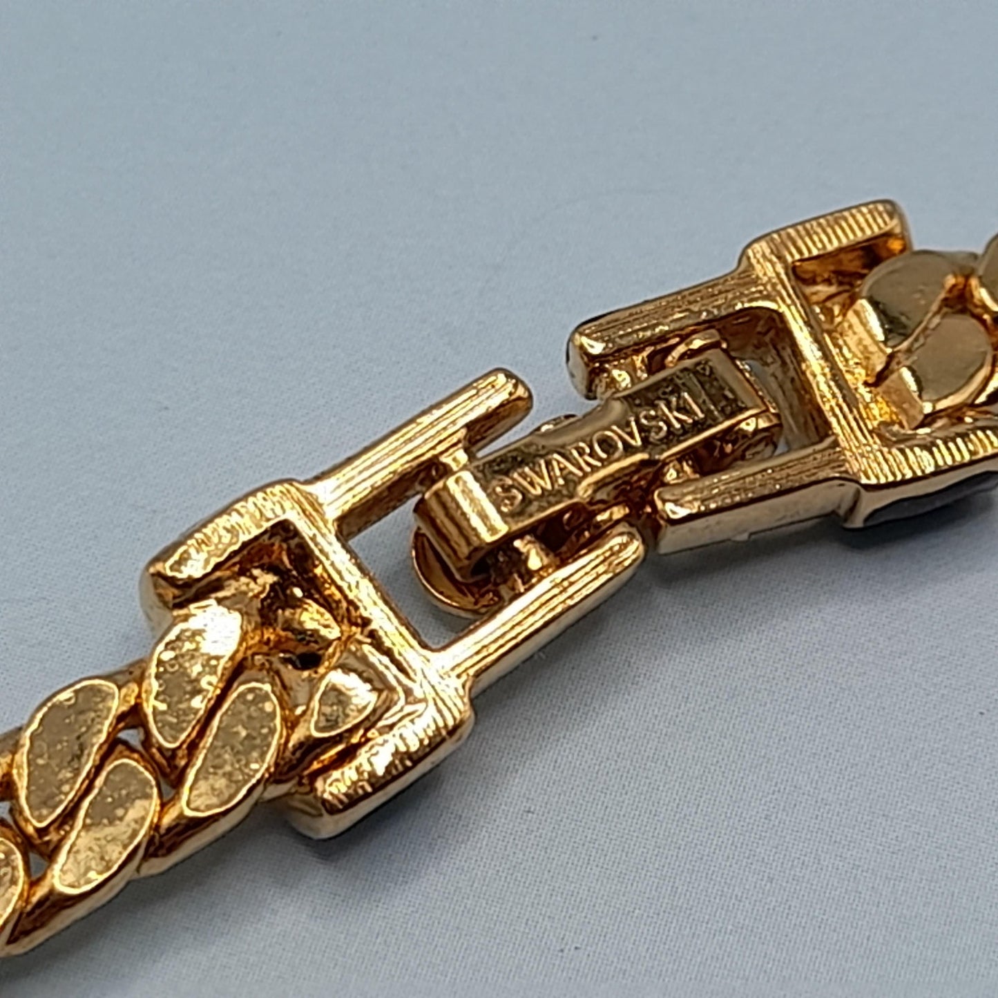 Vintage Swarovski Swan Logo Necklace – Gold Plated Black Enamel Crystal 1980s