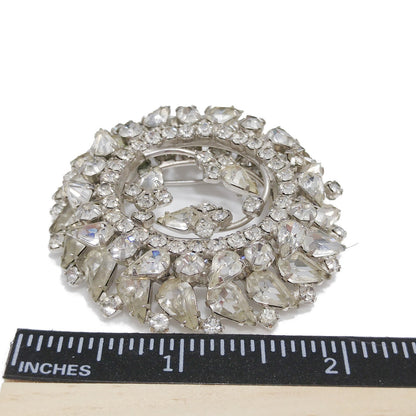 Vintage Clear Rhinestone 2 Tiered Brooch, Wedding Jewelry, Rhodium Plated, 1960s Vintage Jewelry