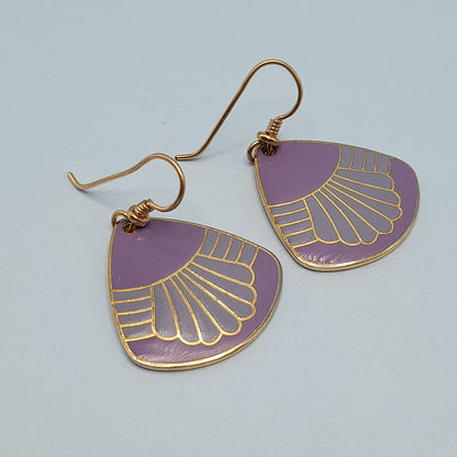 Vintage Laurel Burch Gold Plated Purple Waterfall Earrings